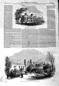 Original Old Antique Print 1847 Fire Easton Lodge Dunmow Ruins Architecture