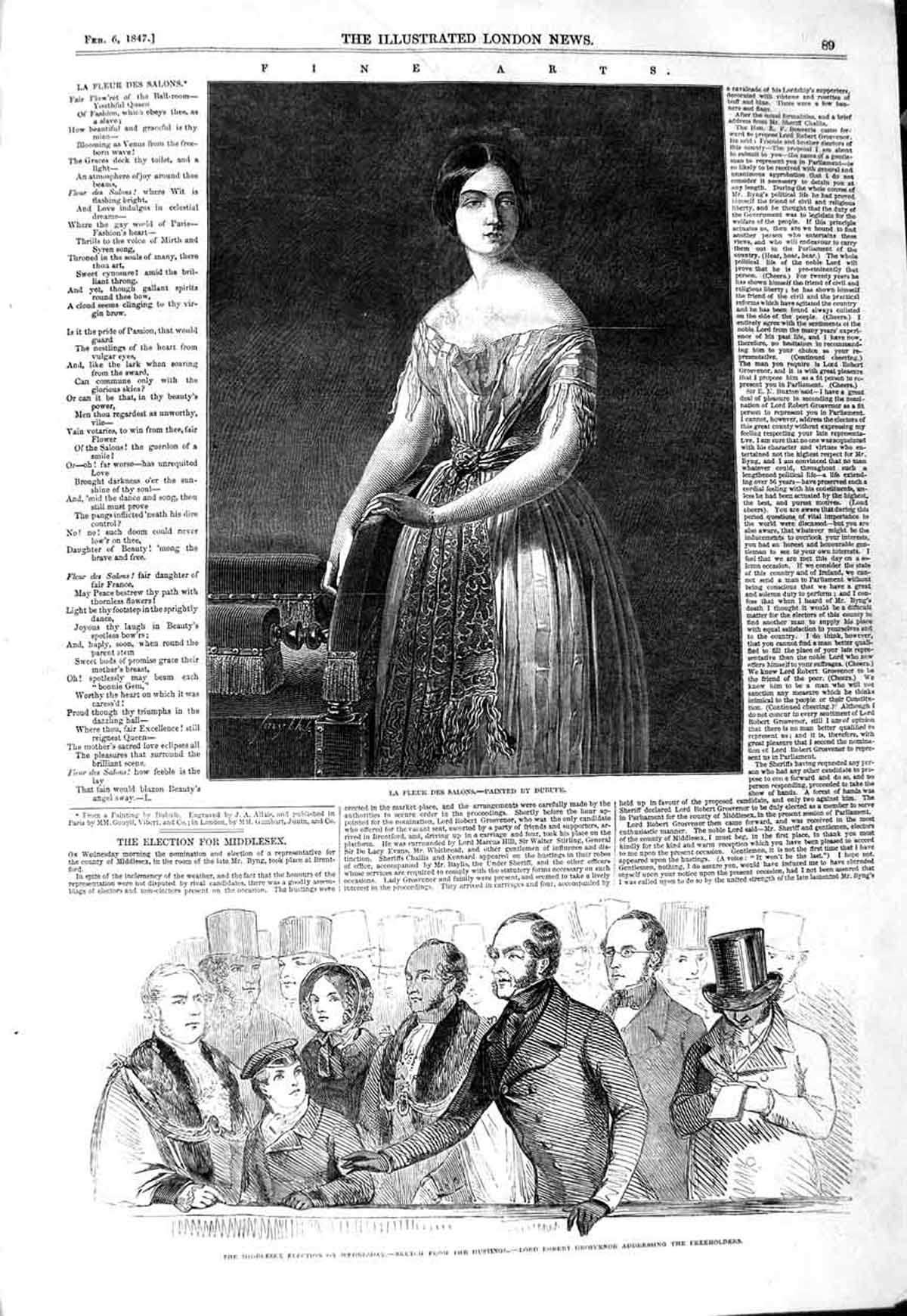 Old Antique Print 1847 Middlesex Election Hustings Robert Grosvenor Lady 19th