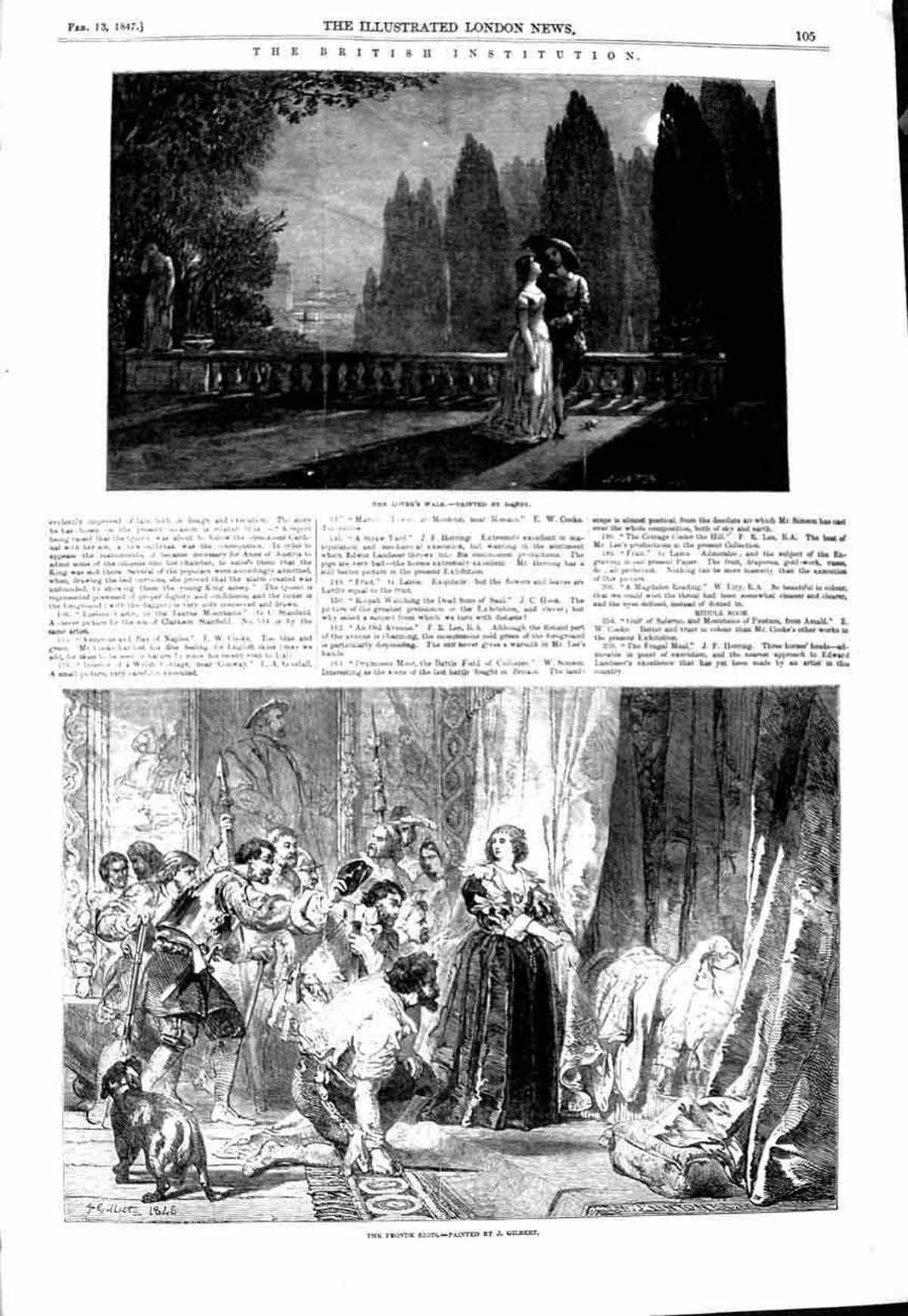 Old Antique Print 1847 Lover Walk Romance Danby Art Fronde Riots Gilbert 19th
