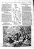 Original Old Antique Print 1847 Marble Group Orphans Holy Well Washing Religion