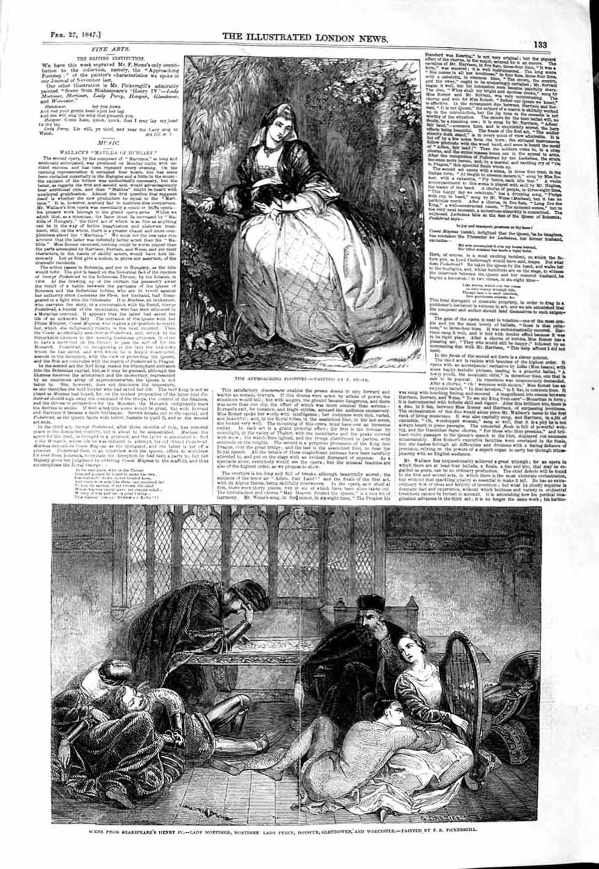 Old Antique Print 1847 Shakspeare Henry Iv Mortimer Lady Percy Lady Stone 19th