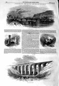 Original Old Antique Print 1847 Rouen Havre Railway Malaunay Viaduct Harfleur