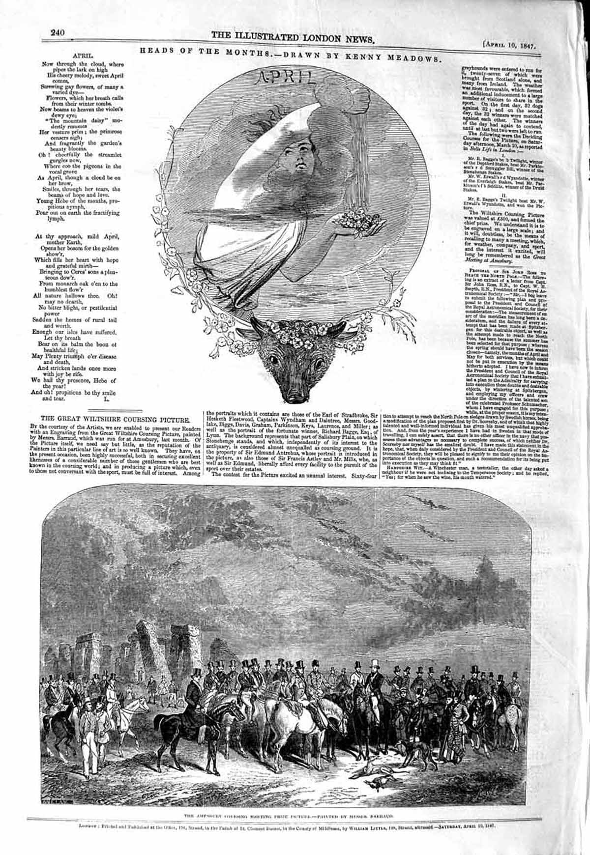 Old Antique Print 1847 Amesbury Hare Coursing Meeting Wiltshire England 19th