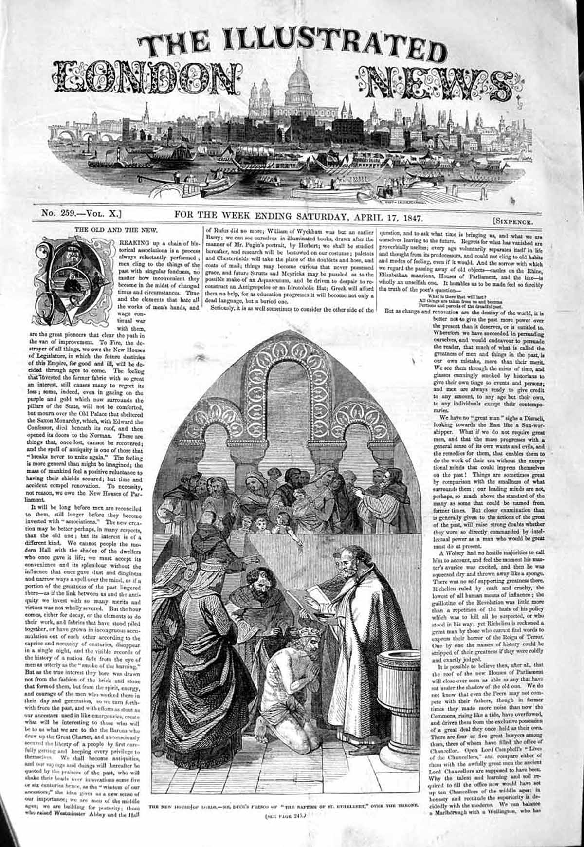 Old Antique Print 1847 House Lords Dyce Fresco Baptism Ethelbert Throne 19th