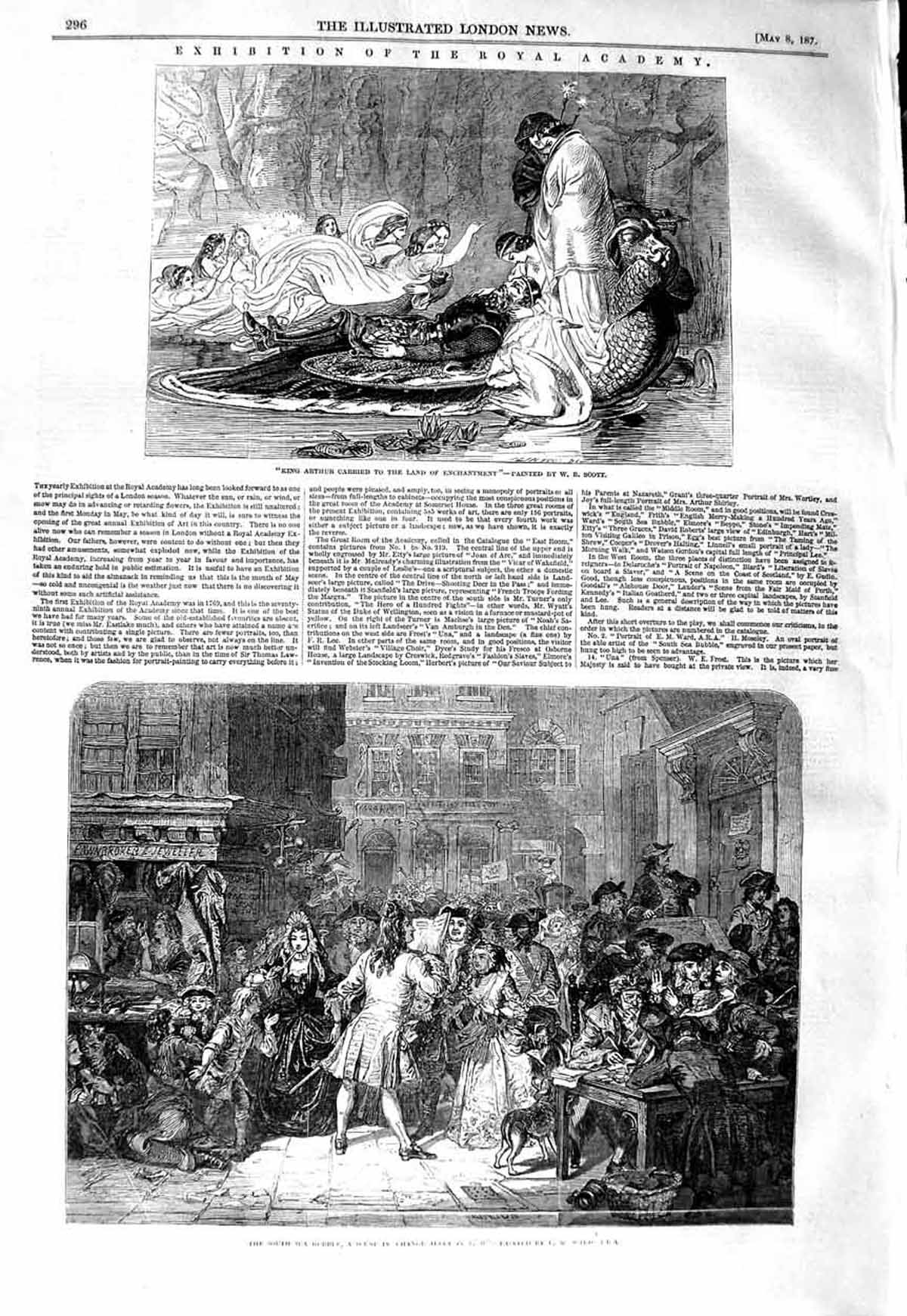 Original Old Antique Print 1847 Scene Change-Alley King Arthur Land Enchantment