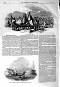 Original Old Antique Print 1847 Foreign Corn Port Riga Ships Cronstadt Neva Ice