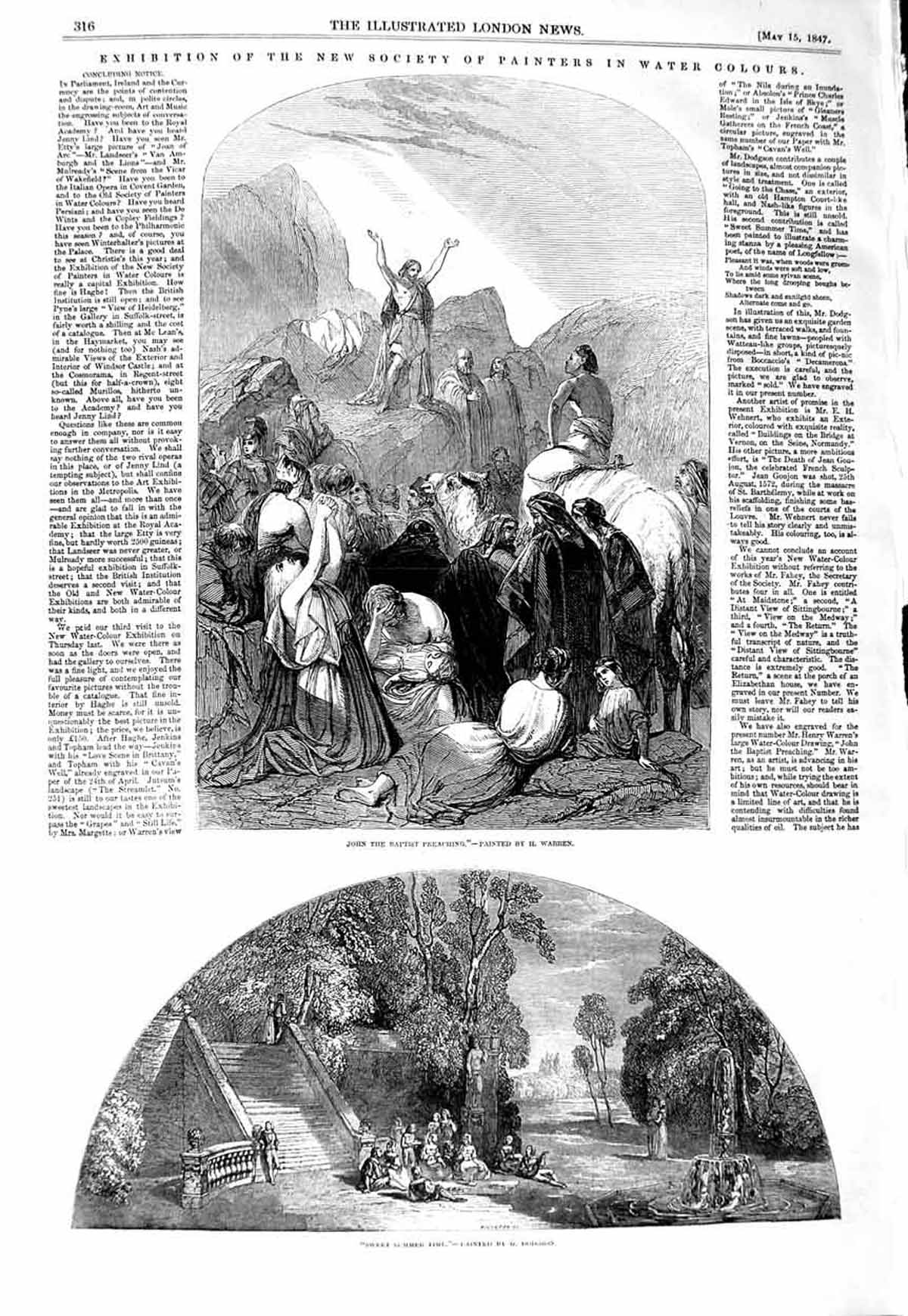 Original Old Antique Print 1847 Summer Garden Scene John Baptist Preaching 19th
