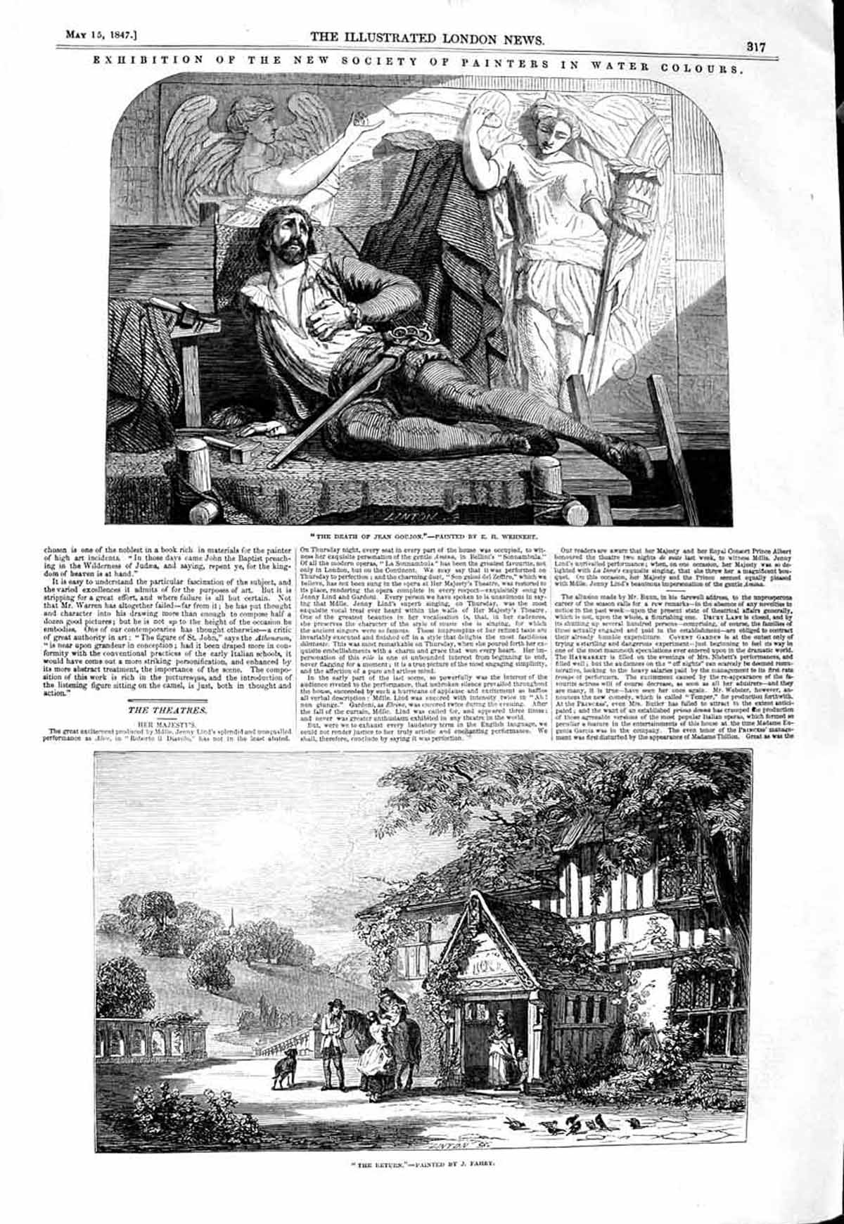 Original Old Antique Print 1847 Scene Death Jean Goujon Wehnert Family Home