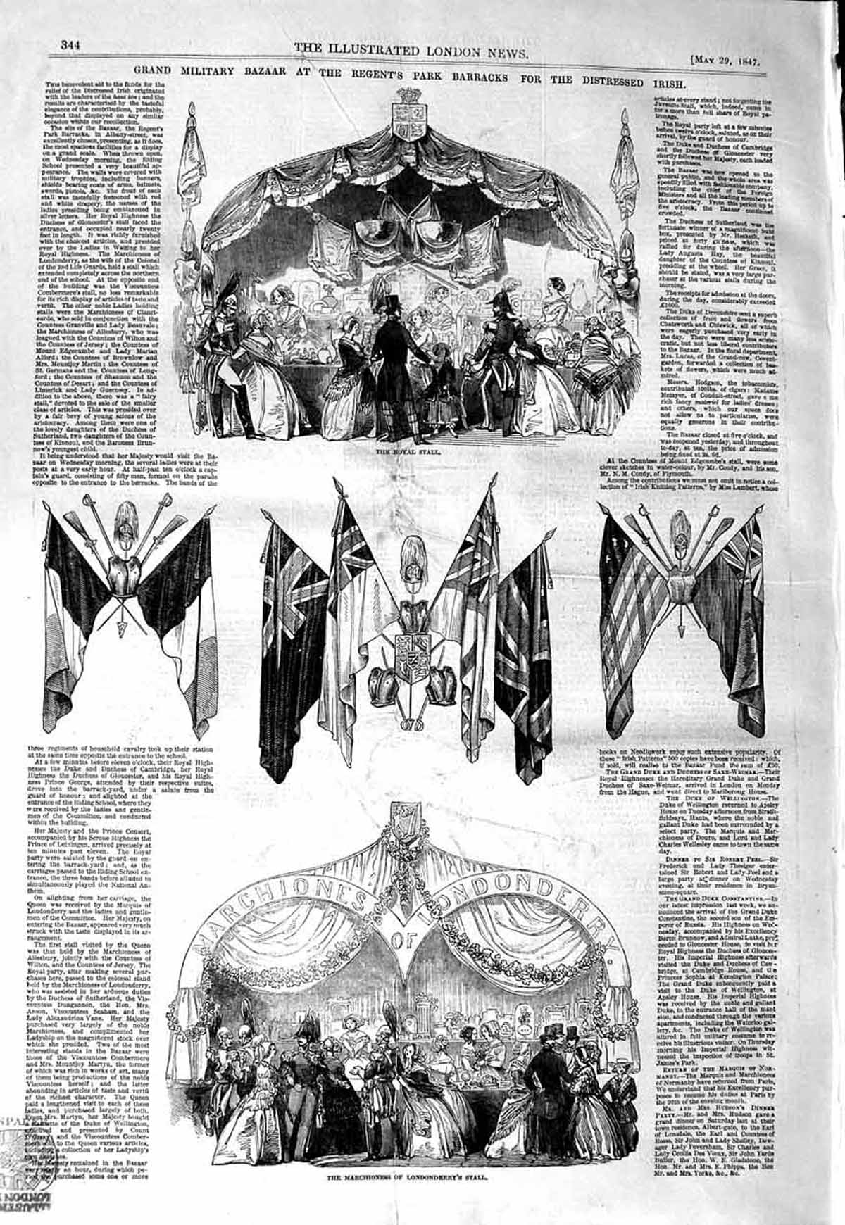 Old Antique Print 1847 Military Bazaar Regent'S Marchioness Londonderry 19th