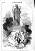 Original Old Antique Print 1847 Statue Memory Daniel O'Connell William Harvey