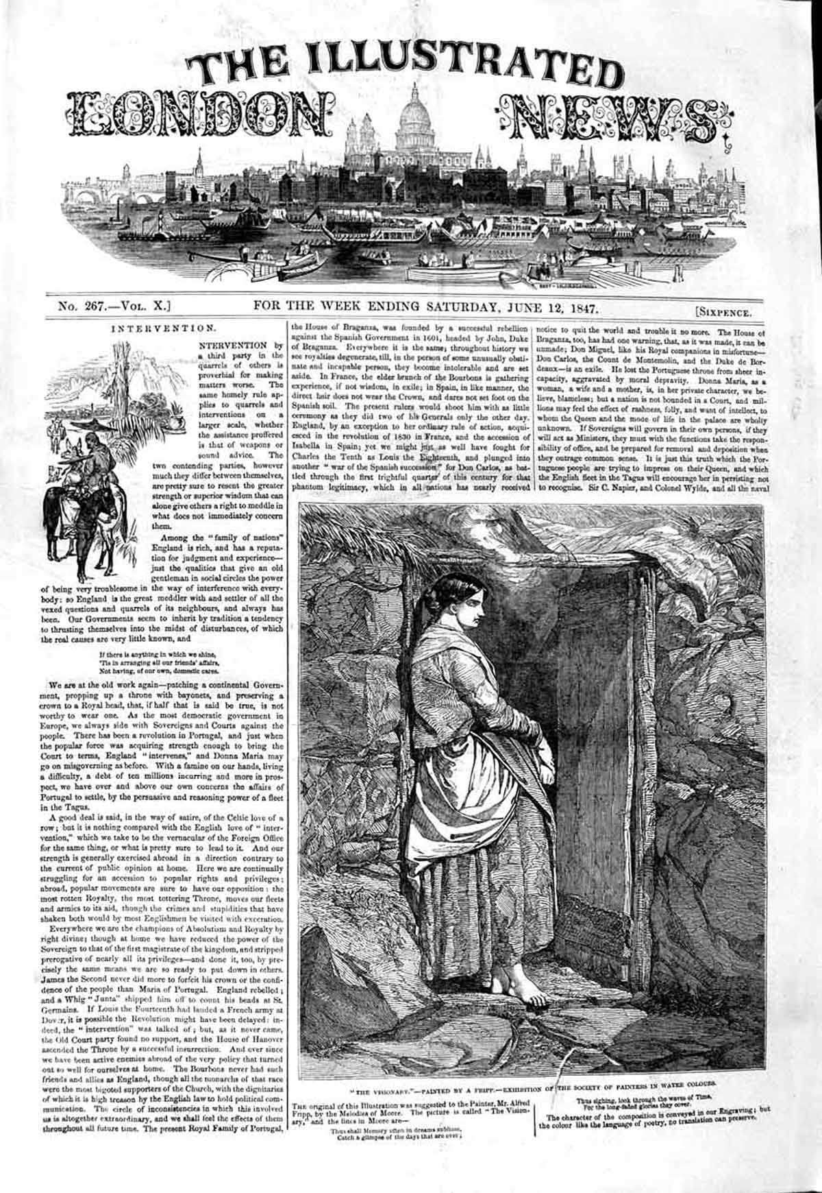 Original Old Antique Print 1847 Fripp Visionary Lady House Door Water Colours