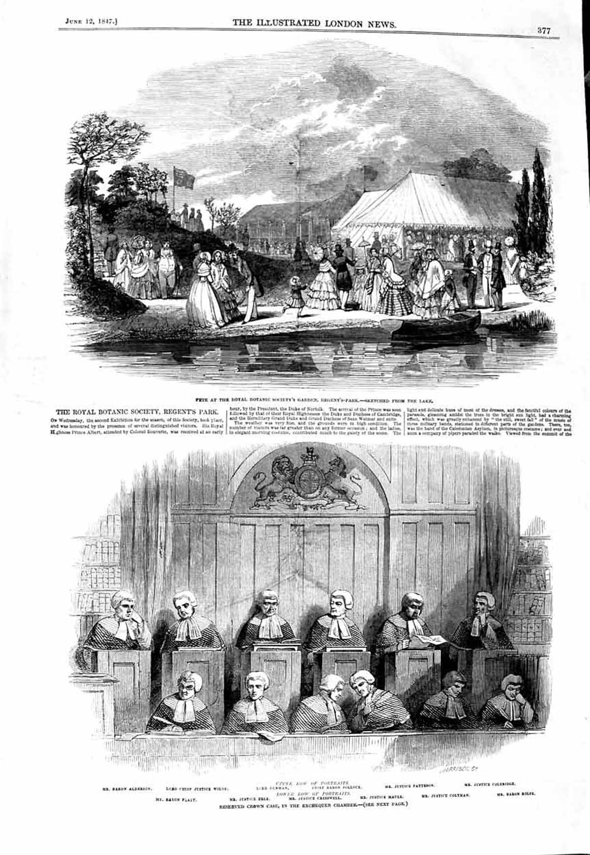 Old Antique Print 1847 Regent'S Park Exchequer Chamber Wilde Pollock Erle 19th