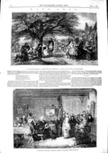 Original Old Antique Print 1847 Presbyterian Catechising English Merry Making