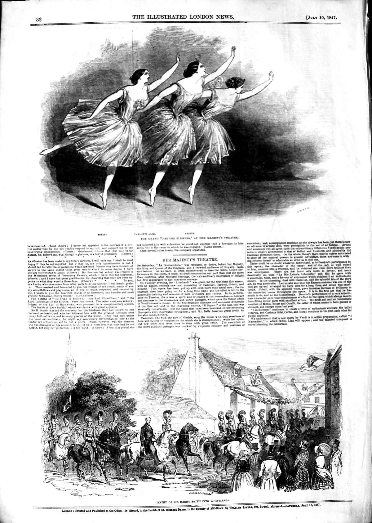 Original Old Antique Print 1847 Harry Smith Whittlesea Majesty Theatre Elemens