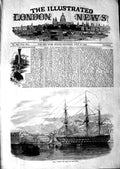 Original Old Antique Print 1847 Ship H.M.S Canopus Lisbon Portugal Victorian