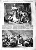 Original Old Antique Print 1847 Alfred Saxons Danes Burial HarWaltham Abbey