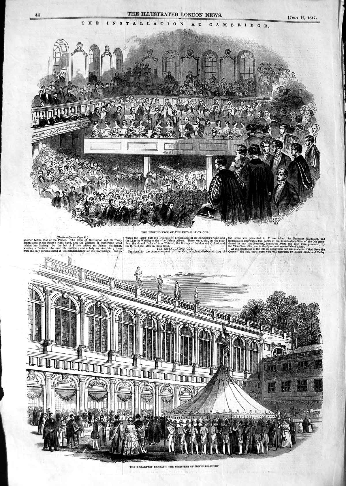 Old Antique Print 1847 Installation Cambridge Cloisters Neville'S-Court 19th