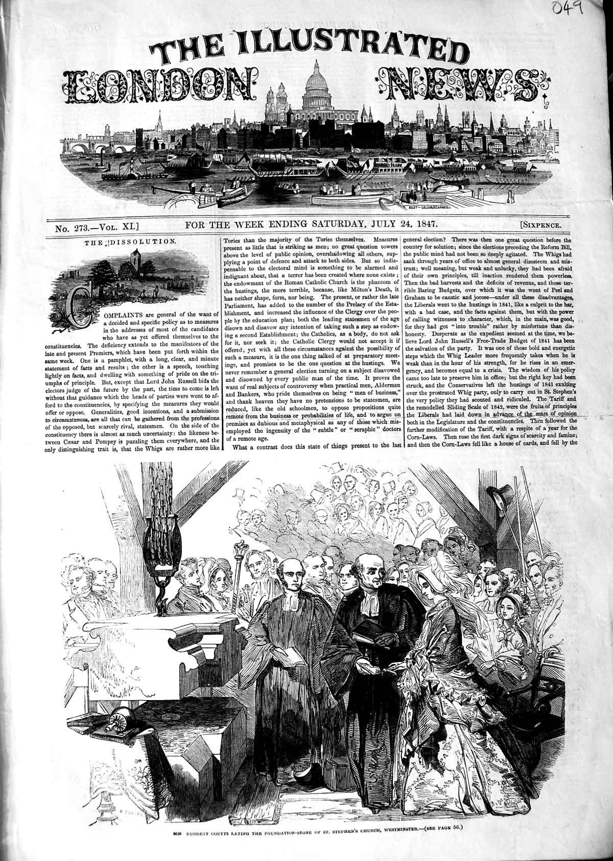 Old Antique Print 1847 Mrs Burdett Coutts St. Stephens Church Westminster 19th