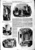 Old Antique Print 1847 Warwick Castle Statue Guy Tower Beauchamp Chapel 19th