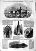 Original Old Antique Print 1847 Railway Station Northampton Cross Castle H 19th