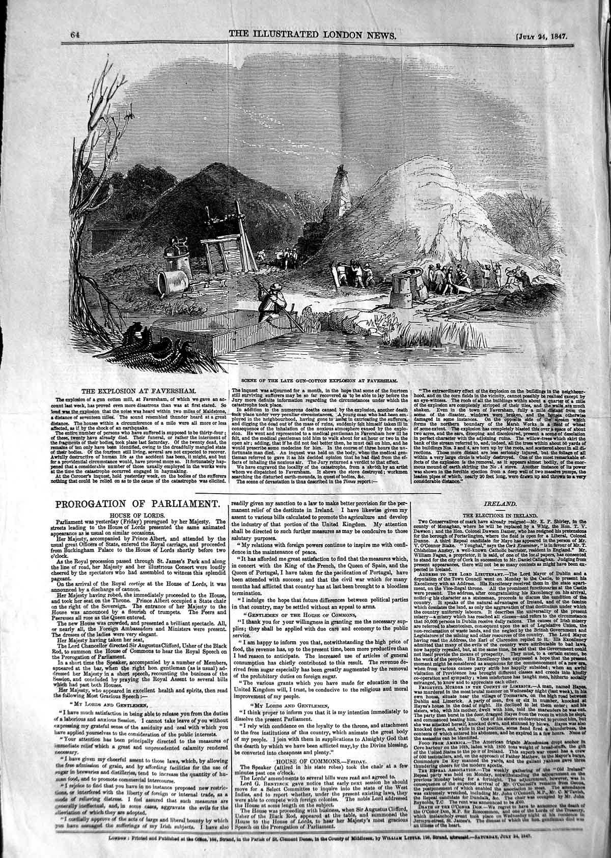 Original Old Antique Print 1847 Scene Gun-Cotton Explosion Fa 19th