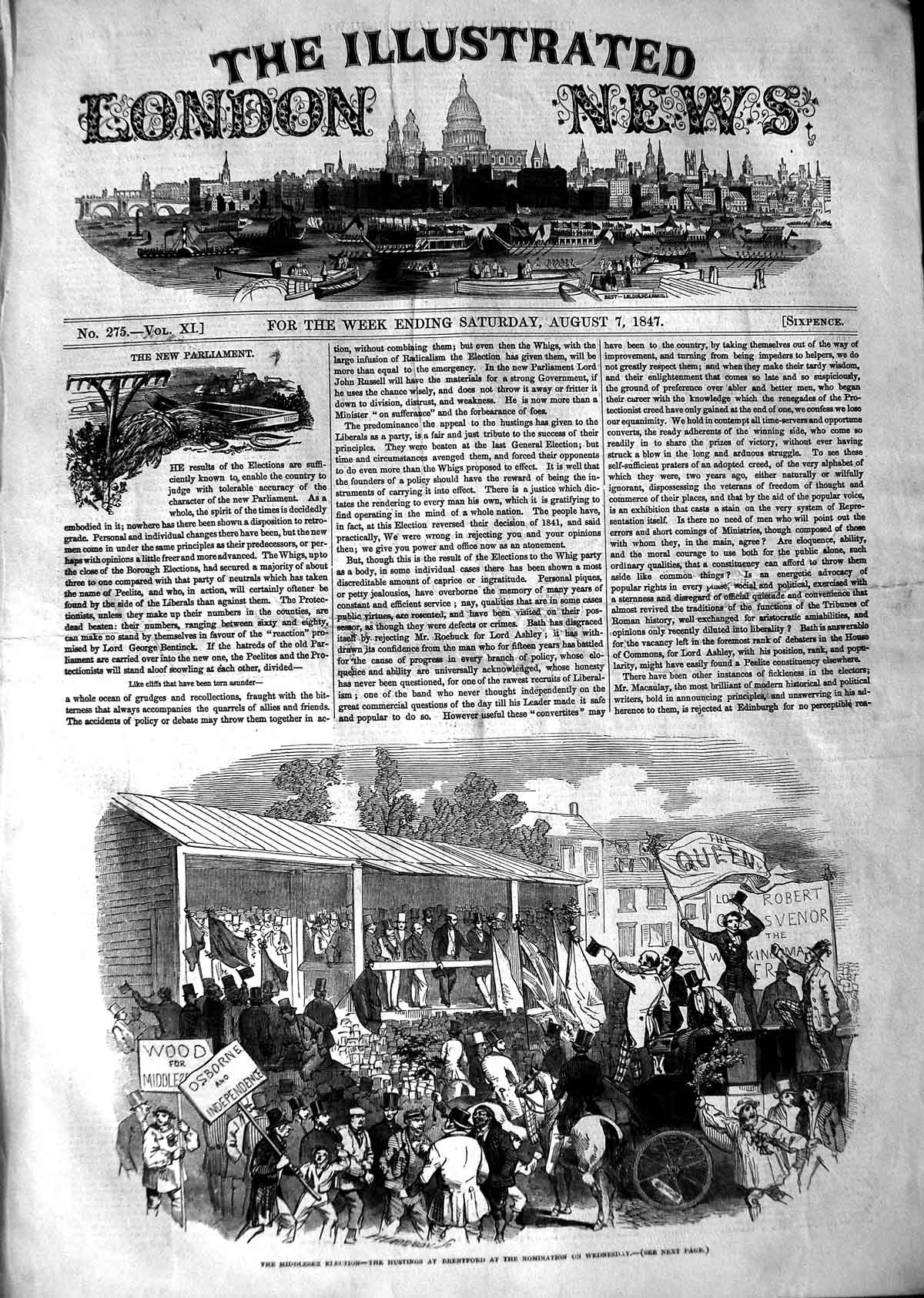 Old Antique Print 1847 Middlesex Election Hustings Brentford Osborne Wood 19th