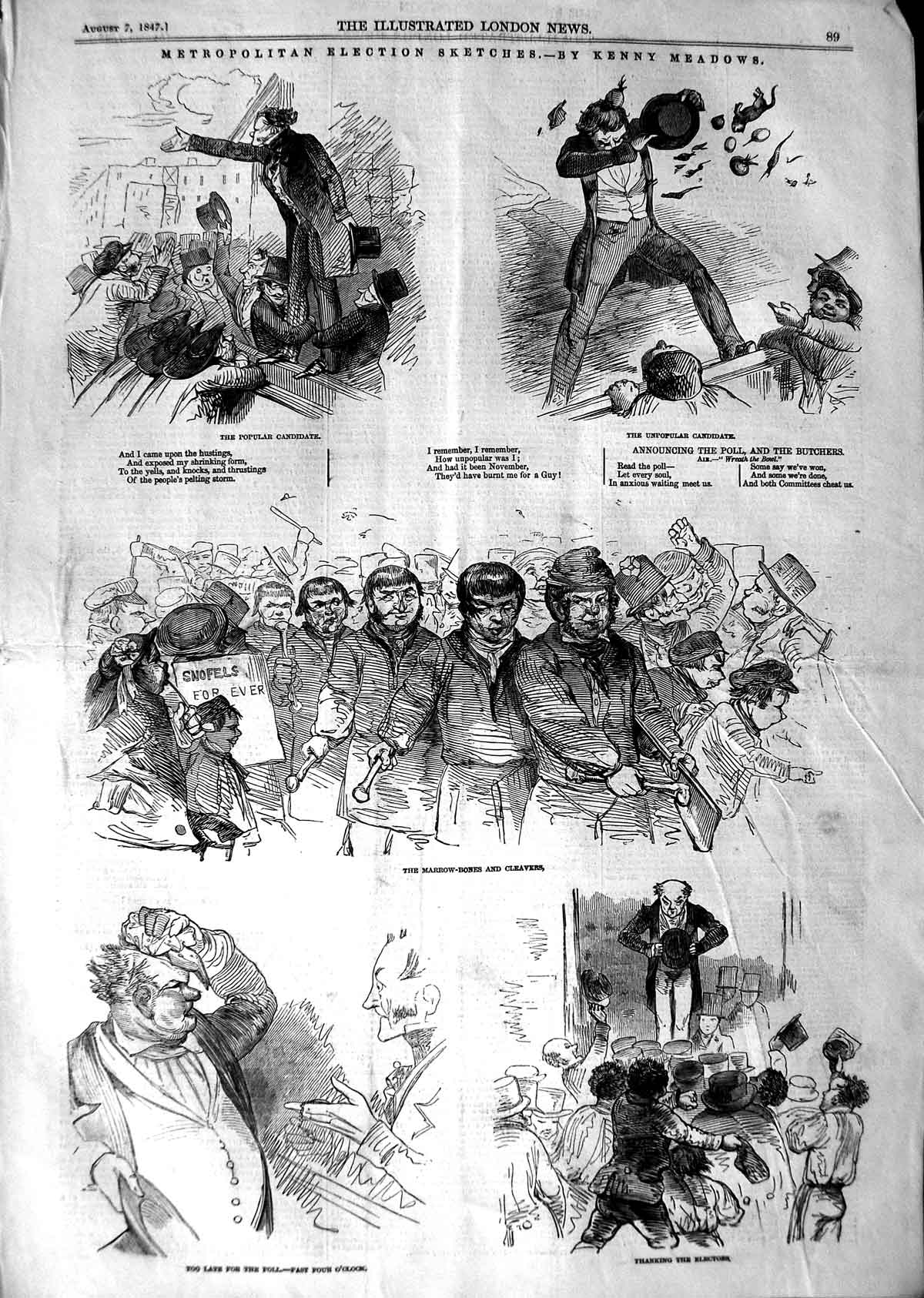 Old Antique Print 1847 Metropolitan Election Hustings Cleavers Electors 19th