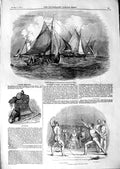 Original Old Antique Print 1847 Oyster Dredging Whitstable Bay Willis Room 19th