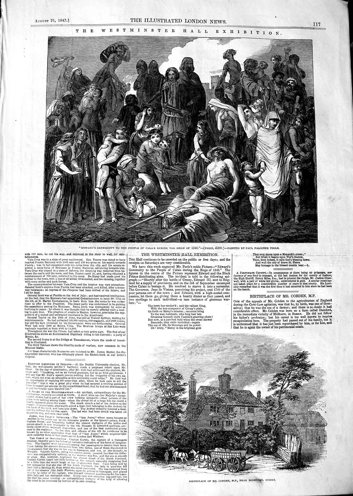 Old Antique Print 1847 Cobden Midhurst Sussex Edward Calais Westminster 19th