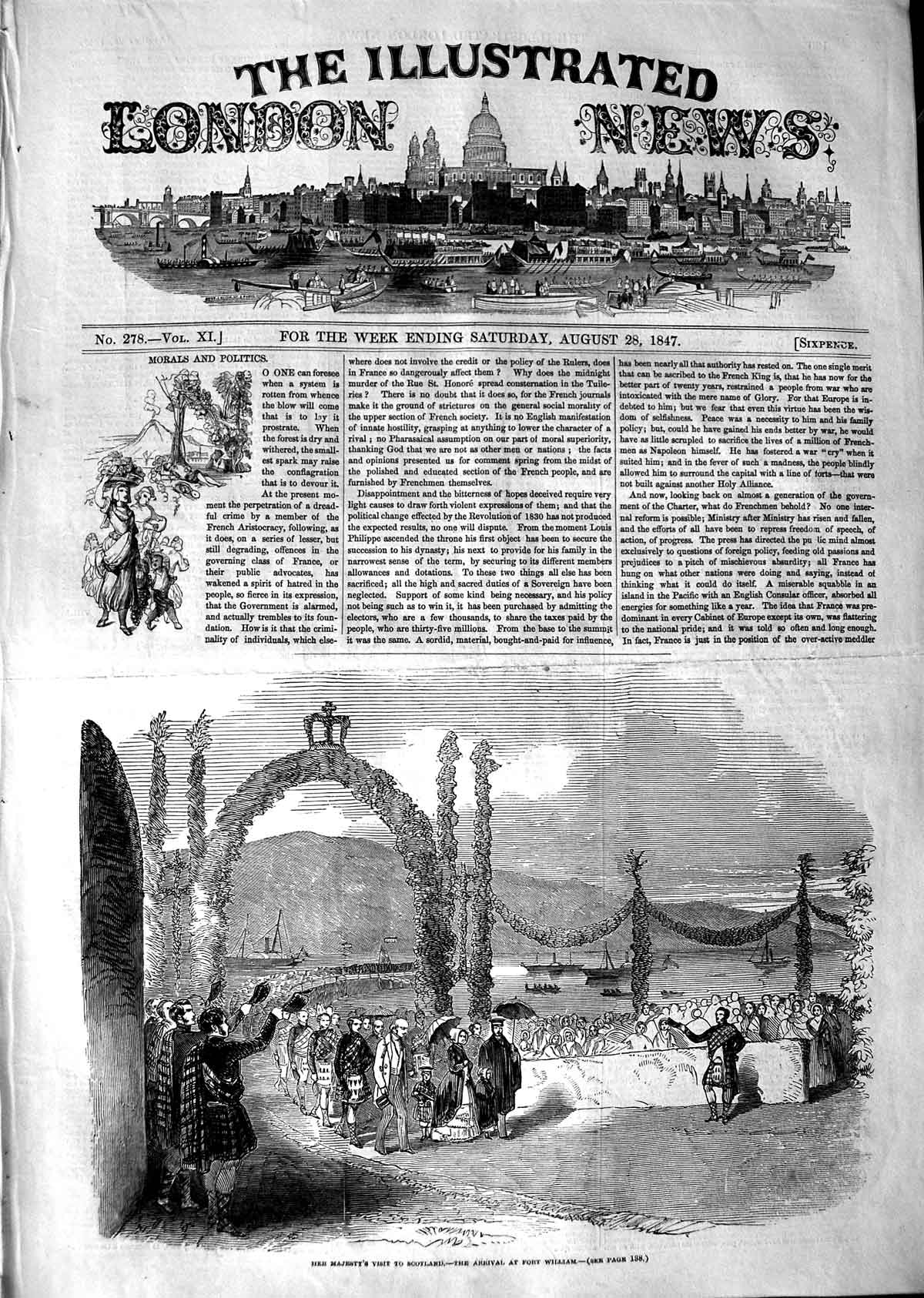 Old Antique Print 1847 Queen Scotland Arriving Fort William Ships Boats 19th