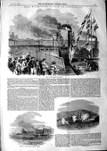Original Old Antique Print 1847 Queen Scotland Bromielaw Glasgow Dunally Castle