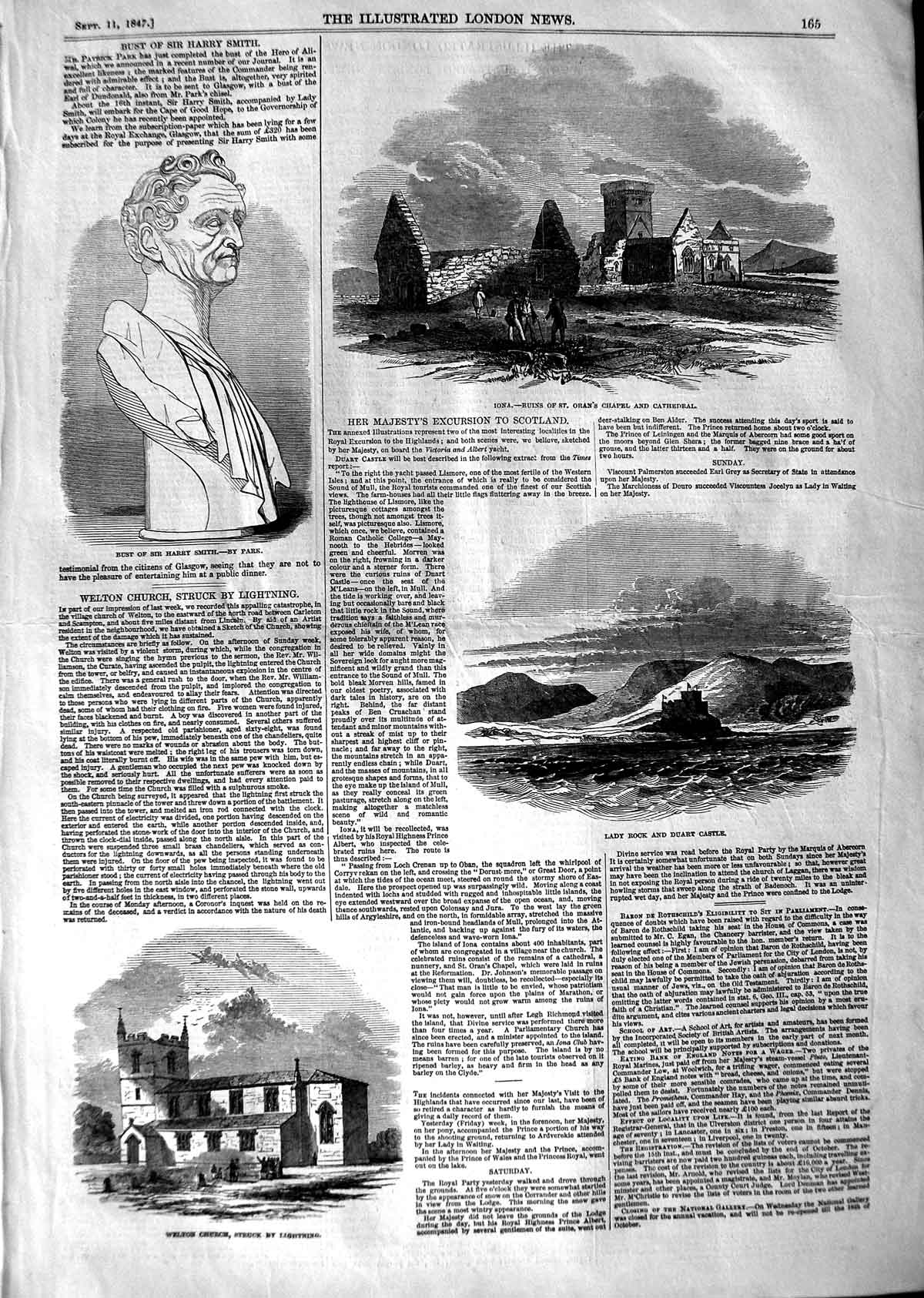 Old Antique Print 1847 Bust Harry Smith Welton Church Duart Castle Iona 19th