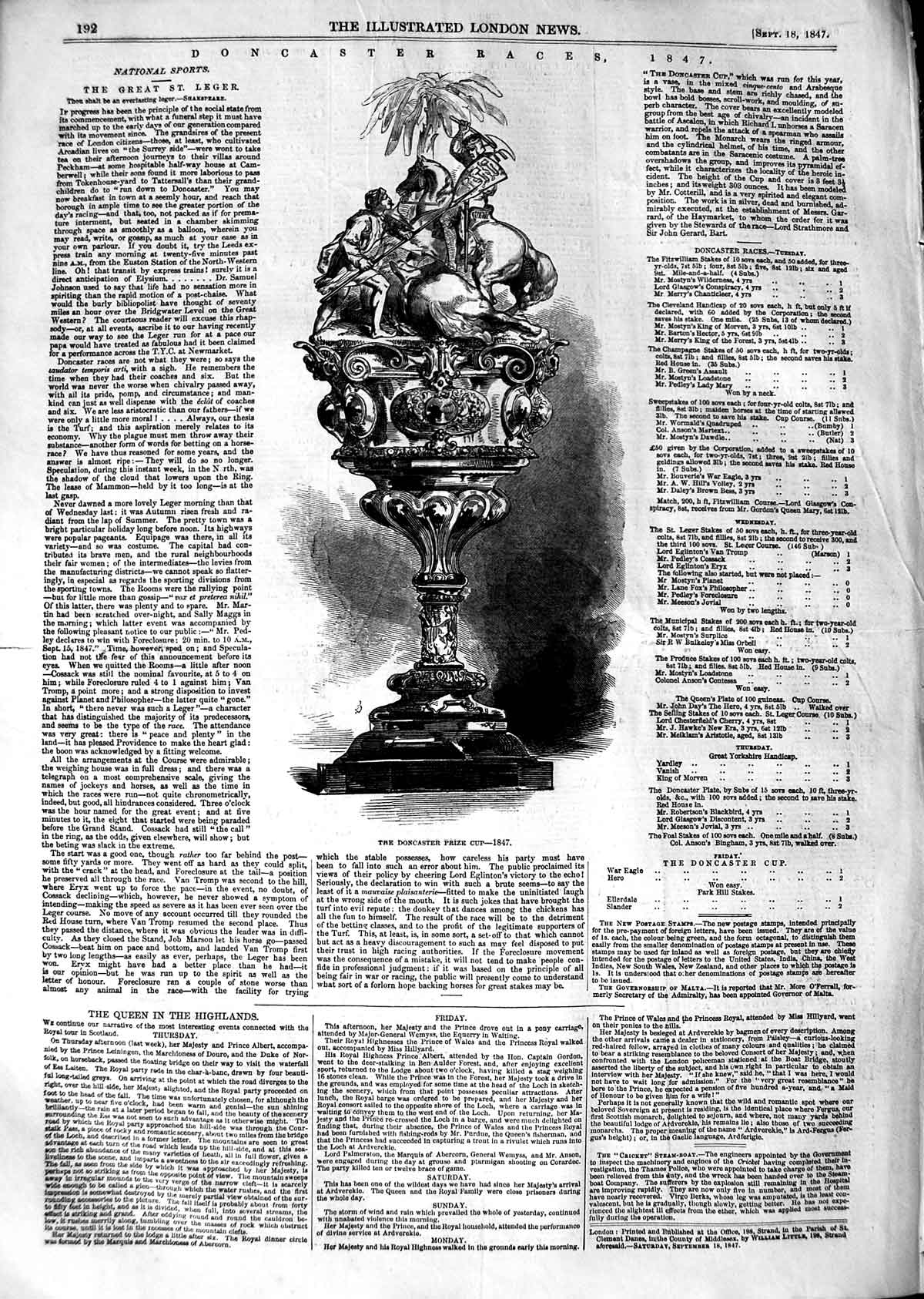 Original Old Antique Print 1847 Doncaster Horse Races Prize Cup Sport Victorian