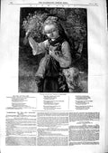 Original Old Antique Print 1847 Fine Art Becker Little Girl Lamb Spring Flowers