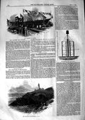 Original Old Antique Print 1847 Banshee Mail Ship Lighthouse Trevose Beaco 19th