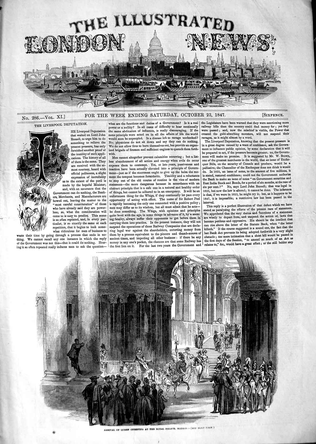 Old Antique Print 1847 Arrival Queen Christina Royal Palace Madrid Spain 19th