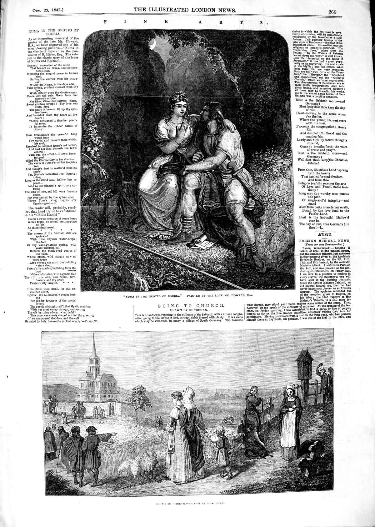 Old Antique Print 1847 Family Church Numa Grotto Egeria Howard Fine Art 19th