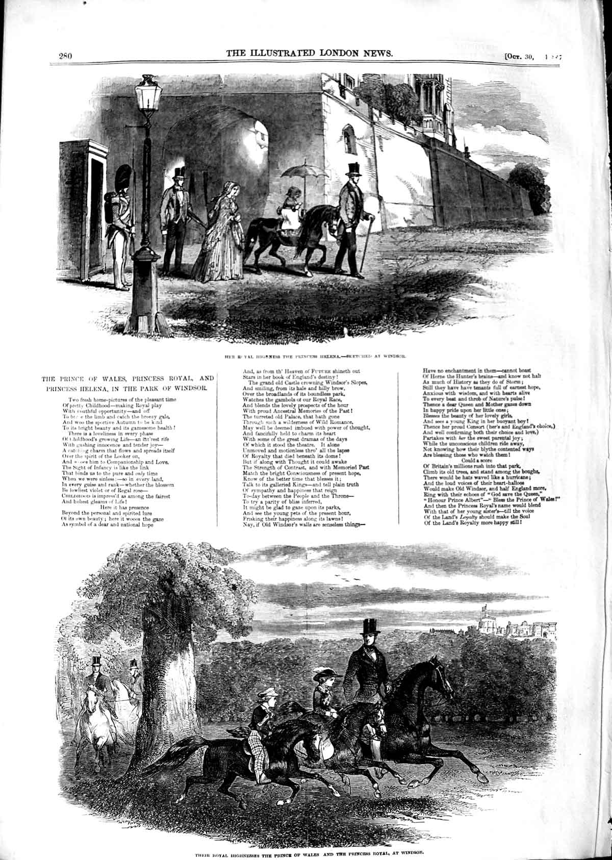 Old Antique Print 1847 Royal Highness Pricess Helena Windsor Prince Wales 19th