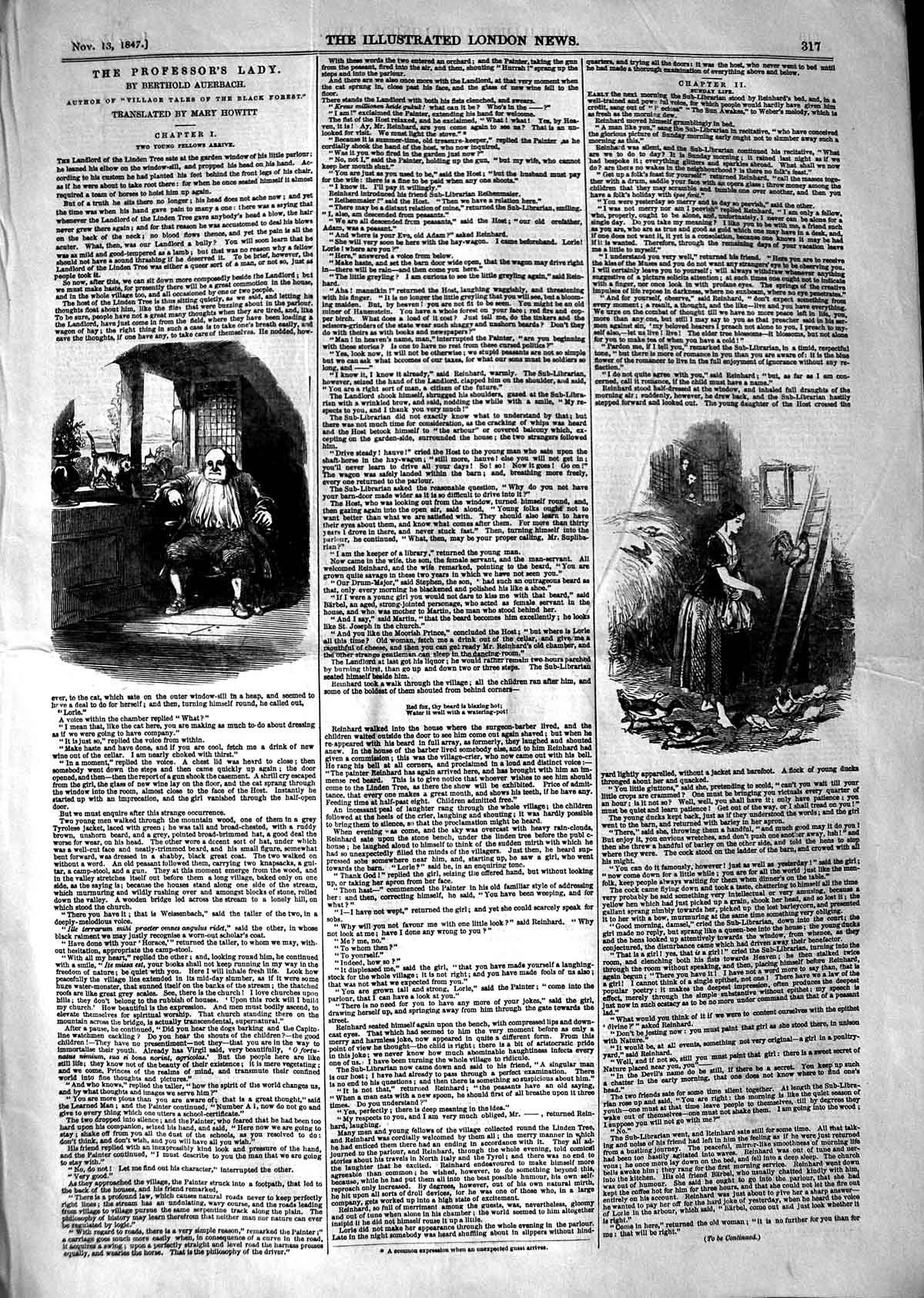 Original Old Antique Print 1847 Illustration Story Professor'S Lady Auerbach