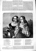 Original Old Antique Print 1847 Fine Art Portrait Sisters Beautiful Women 19th