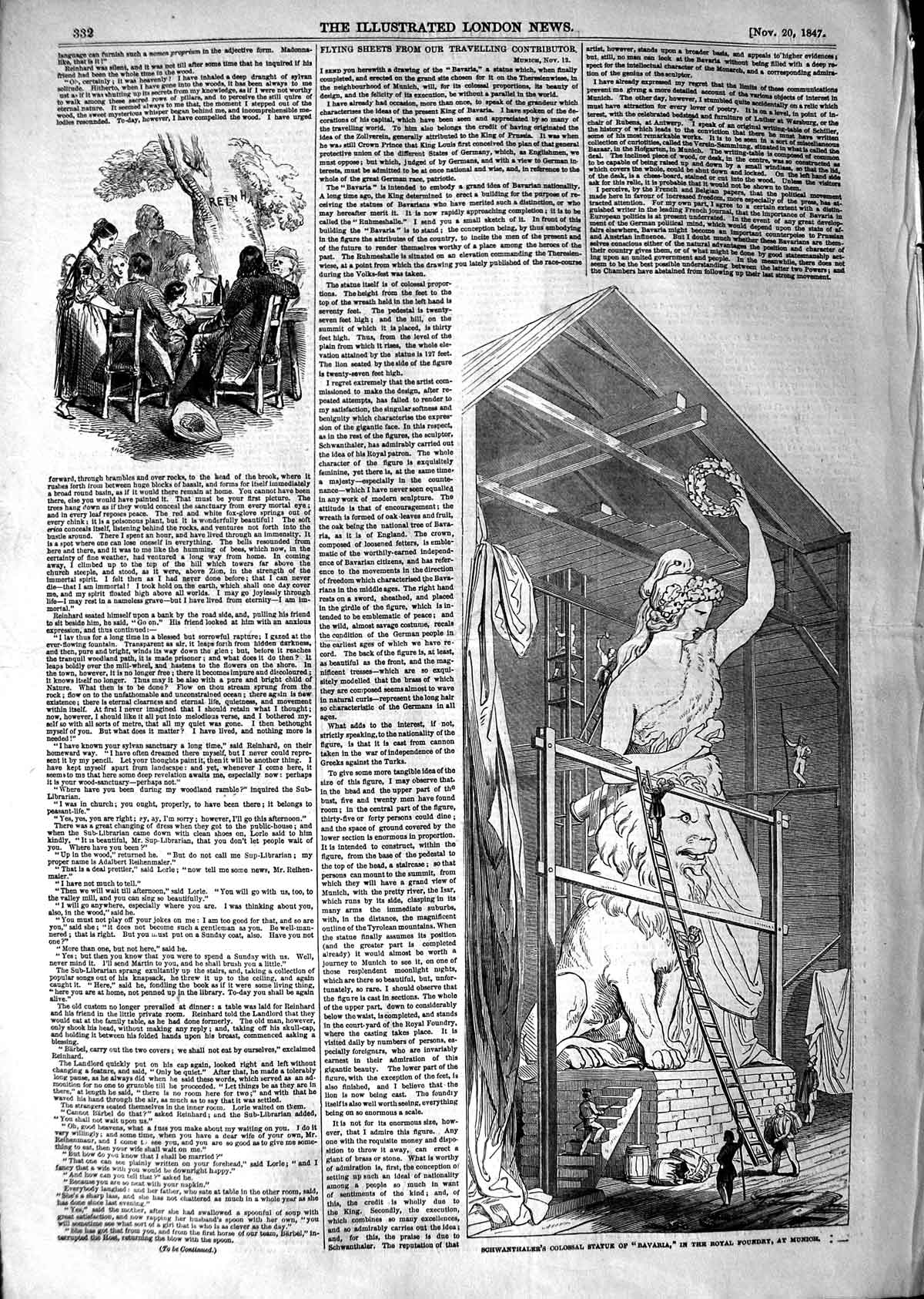 Old Antique Print 1847 Schwanthaler Statue Bavaria Royal Foundry Munich 19th