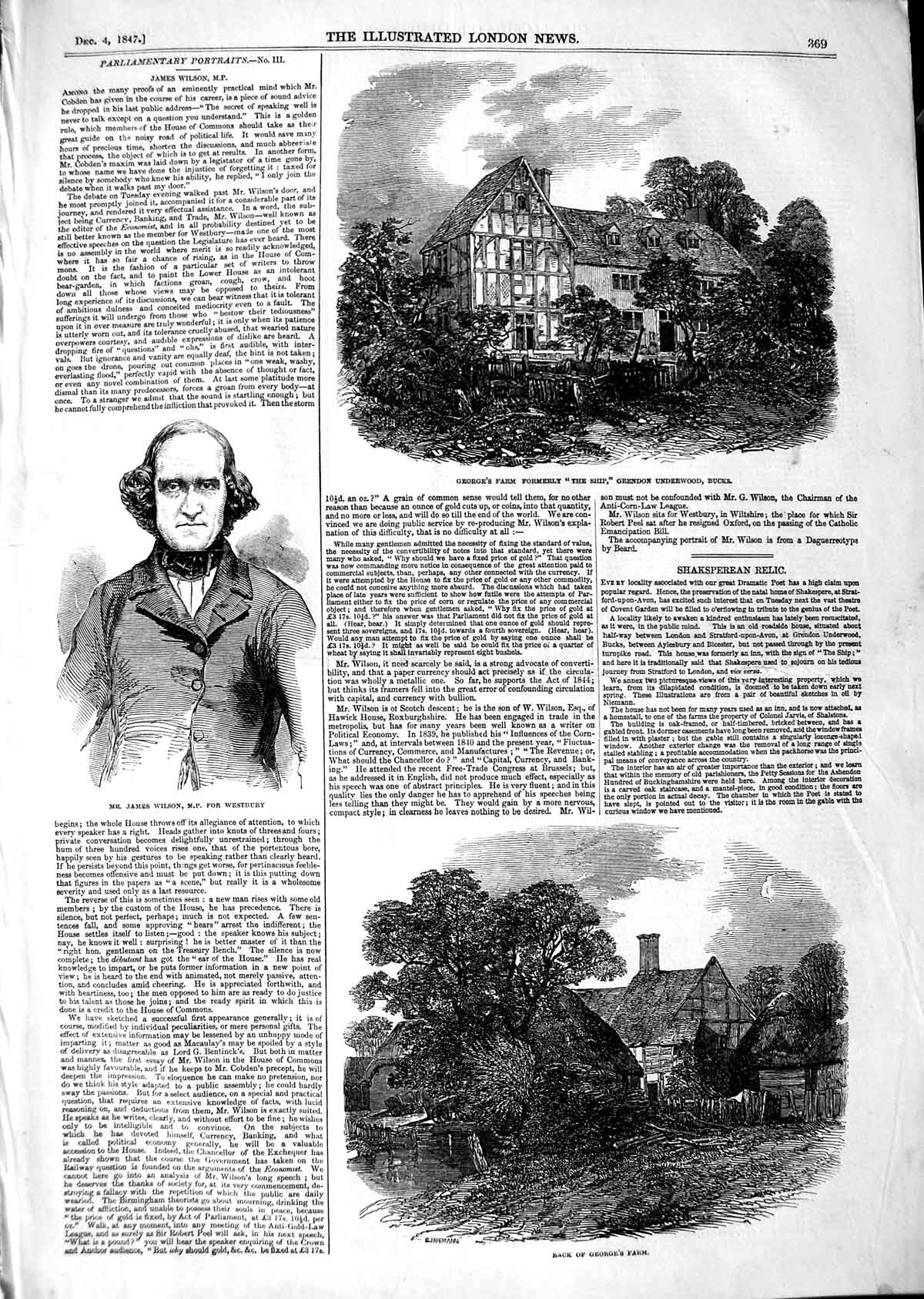 Old Antique Print 1847 James Wilson George'S Farm Grendon Underwood Bucks 19th