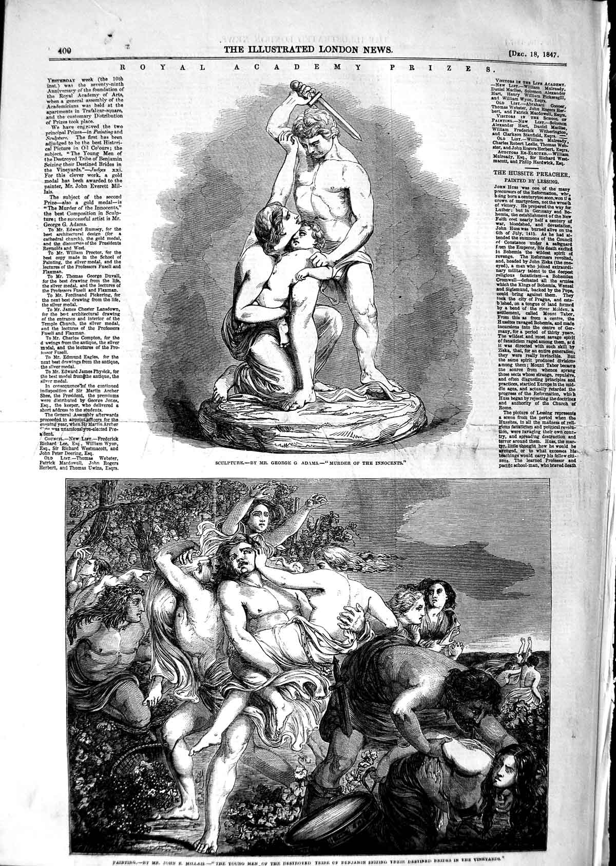 Old Antique Print 1847 Sculpture Murder Innocents Tribe Benjamin Vineyard 19th