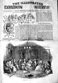 Original Old Antique Print 1847 Christmas Family Party Children Kitten Cats
