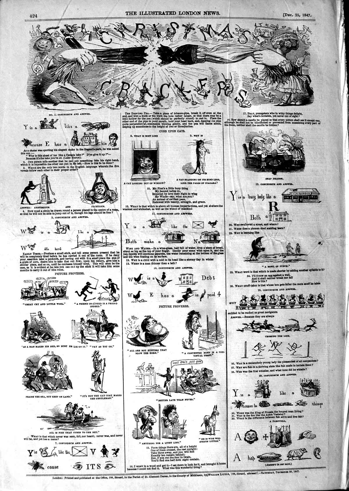 Original Old Antique Print 1847 Christmas Crackers Cari 19th Century