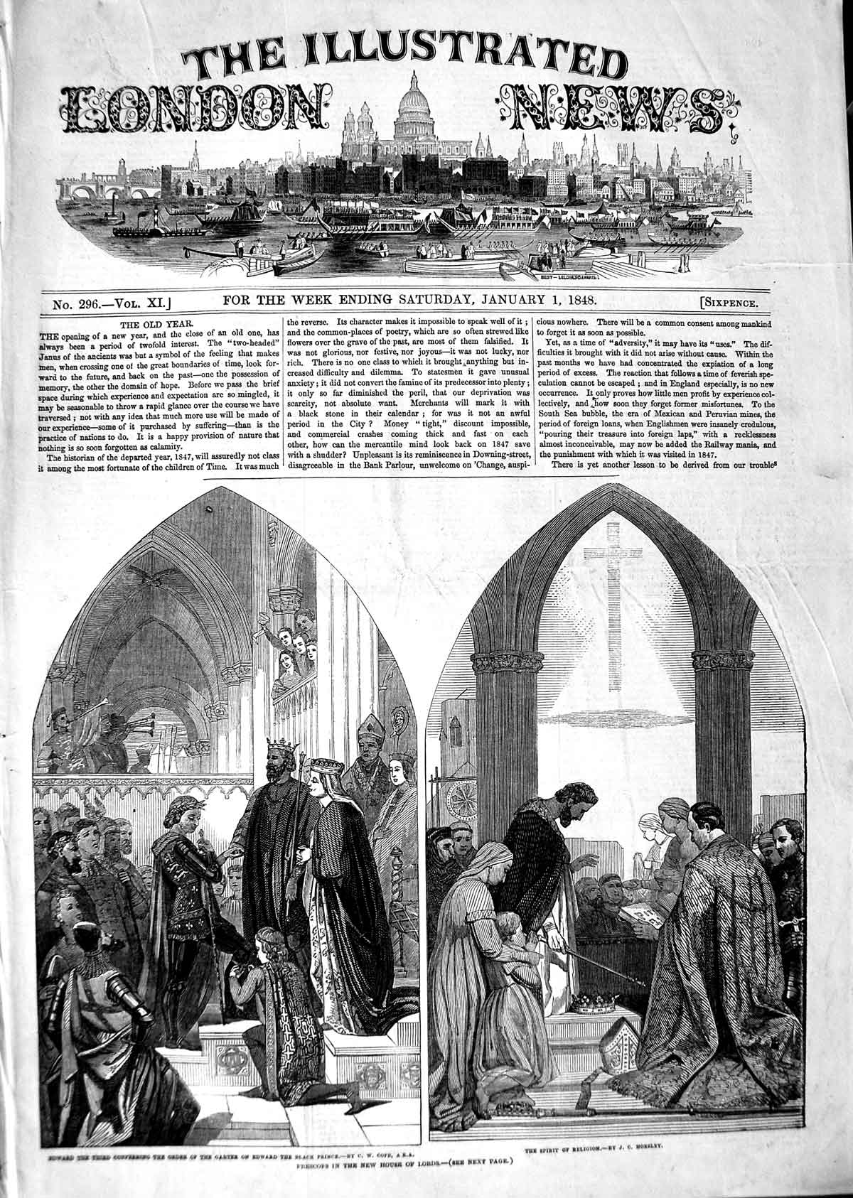 Old Antique Print 1847 Frescoes House Lords Spirit Religion Edward Prince 19th
