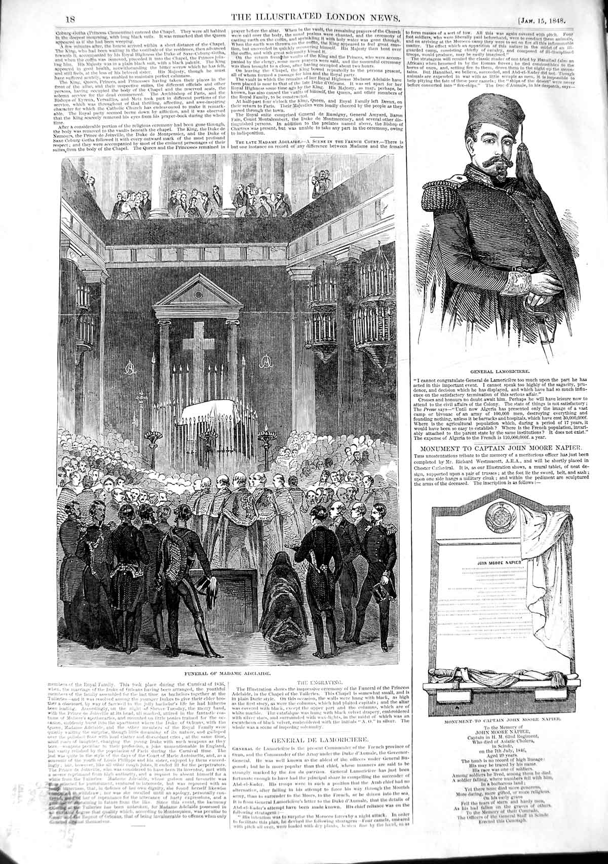 Original Old Antique Print 1848 Funeral Madame Adelaide General Lamoriciere 19th