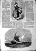 Old Antique Print 1848 Poole Music Drum Sole Fishing Margate Smacks Boats 19th