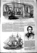 Original Old Antique Print 1848 United Service Museum Whitehall Meander Ship