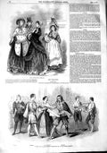 Original Old Antique Print 1848 Paris Fashion Drury Lane Theatre Allworth Giles